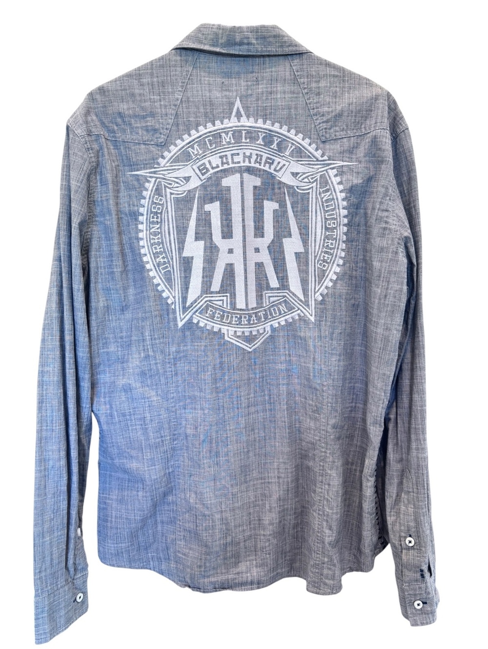 🔥 Y2K  Karv Graphic Denim Shirt 💎 Embroidered Back | Men's XL